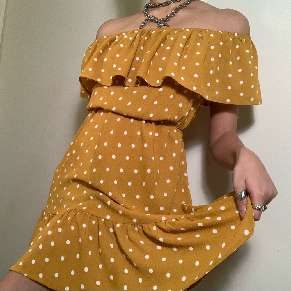 Ochre yellow polka dot dress
